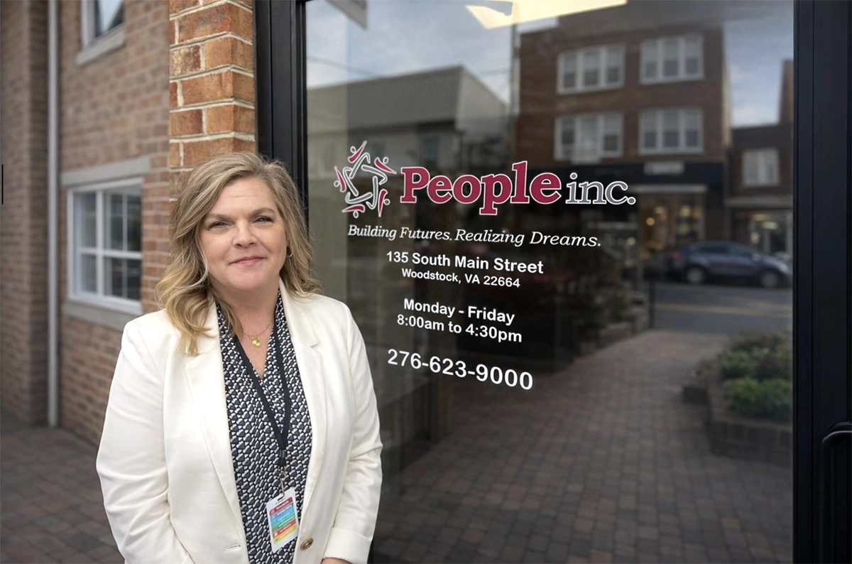 Leslie outside her office at People Incorporated’s Woodstock, Virginia location. Photo courtesy of People Incorporated of Virginia.